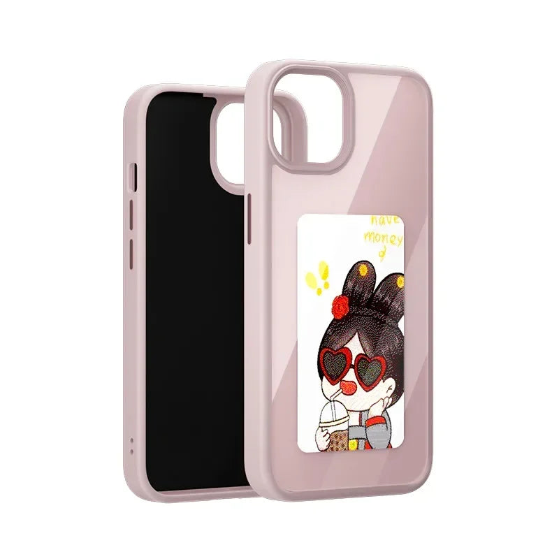 NFC Smart E-ink Screen Phone Case For IPhone 16 15 14 13 12 11 Pro Max DIY Photo Anime Characters Boy Girl Silicone Phone Cover