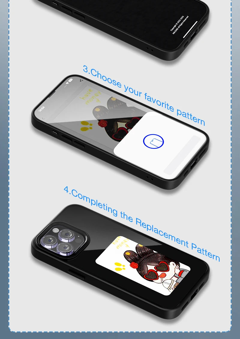 NFC Smart E-ink Screen Phone Case For IPhone 16 15 14 13 12 11 Pro Max DIY Photo Anime Characters Boy Girl Silicone Phone Cover