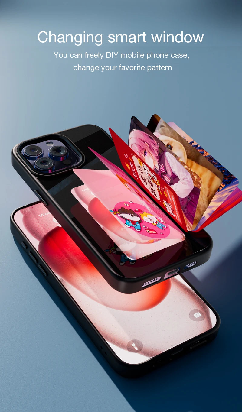 NFC Smart E-ink Screen Phone Case For IPhone 16 15 14 13 12 11 Pro Max DIY Photo Anime Characters Boy Girl Silicone Phone Cover